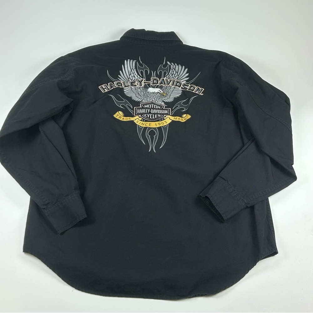 Harley Davidson Men’s SZ M Button Shirt Black Embroidered Eagle USA Y2K Biker - Picture 5 of 7